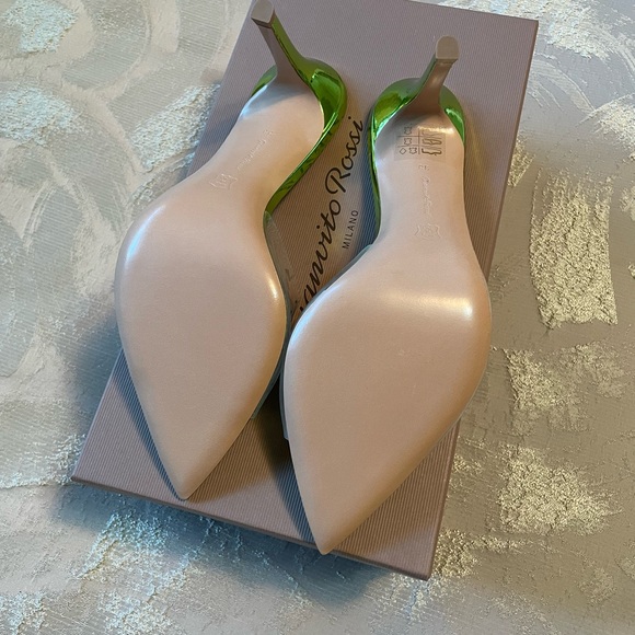 GIANVITO ROSSI Elle 85 PVC Heels Metallic Kiwi Green Sz 38 - Picture 3 of 6